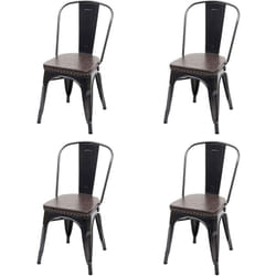 4x chaises de salle à manger cuisine style industriel métal noir et synthétique marron CDS04557