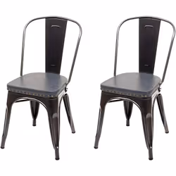 2x chaises de salle à manger cuisine style industriel métal noir et synthétique gris Design industriel Empilable Boutons déco ...