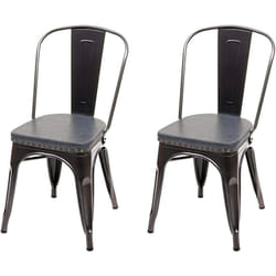 2x chaises de salle à manger cuisine style industriel métal noir et synthétique gris CDS04456