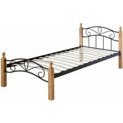 Lit 1 personne en métal et bois marron clair 90x200 cm avec sommier à lattes LIT06194