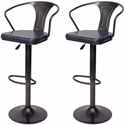 2x tabourets de bar en synthétique gris et métal noir style industrielle avec accoudoirs Design industriel Réglable en hauteu ...