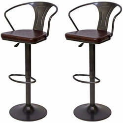 2x tabourets de bar en synthétique marron et métal noir style industrielle avec accoudoirs TDB04055