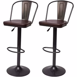 2x tabourets de bar en synthétique marron et métal noir style industrielle hauteur réglable Design industriel Réglable en hau ...