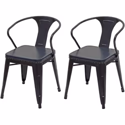 2 par chaises de salle à manger cuisine en synthetique et metal style industrielle gris noir