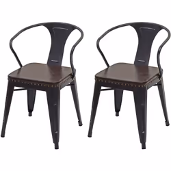 2x chaise de salle à manger cuisine en synthétique et métal style industrielle marron noir Boutons décoratifs sur le siège De ...