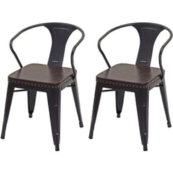 2x chaises de salle à manger cuisine en synthétique et métal style industrielle marron noir CDS04451