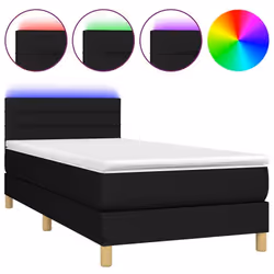 Cadre de lit LED - TDL - 90x190 cm - Tissu noir - 1 place - Sommier tapissier