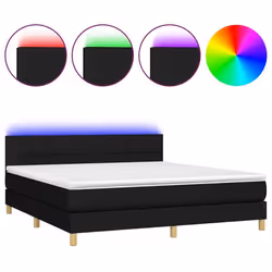 Cadre de lit LED - TDL - 160x200 cm - Tissu noir - 2 places - Sommier tapissier