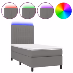 Cadre de lit LED avec soier tête de lit matelas 90 par 190 tissu gris fonce