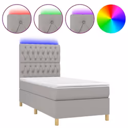 Cadre de lit - LED - 90x200 cm - Tissu gris clair - 1 place - Design contemporain