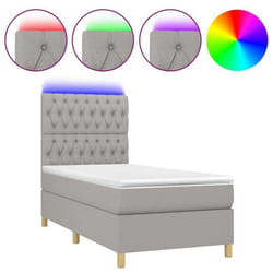 Cadre de lit - LED - 90x200 cm - Tissu gris clair - 1 place - Design contemporain