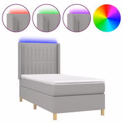 Cadre de lit - LED - 90x190 cm - Tissu gris clair - 1 place - Design contemporain
