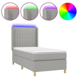 Cadre de lit - LED - 90x190 cm - Tissu gris clair - 1 place - Design contemporain