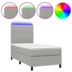 Cadre de lit - LED - 90x190 cm - Tissu gris clair - 1 place - Sommier et matelas inclus