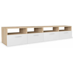 Meuble télé buffet tv télévision design pratique aggloméré 95 cm chêne et blanc