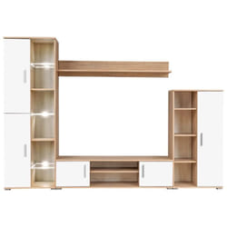 Helloshop26 - Meuble télé buffet tv télévision design pratique mural avec lumière led chêne sonoma et blanc