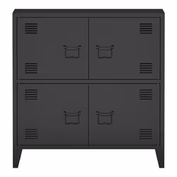 Armoire de bureau - en.casa - Métallique - 4 portes - 2 étagères - Noir