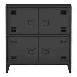 Armoire de bureau - en.casa - Métallique - 4 portes - 2 étagères - Noir