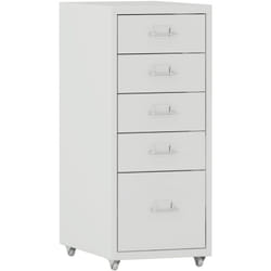 Caisson de bureau meuble de rangement pour documents dossiers fournitures de bureau à roulettes avec 5 tiroirs 69 x 28 x 41 cm blanc