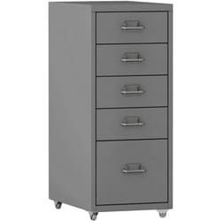Helloshop26 - Caisson de bureau meuble de rangement pour documents dossiers fournitures de bureau à roulettes avec 5 tiroirs 69 x 28 x 41 cm gris