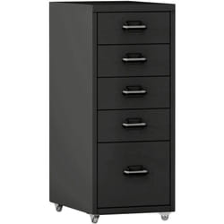 Helloshop26 - Caisson de bureau meuble de rangement pour documents dossiers fournitures de bureau à roulettes avec 5 tiroirs 69 x 28 x 41 cm noir