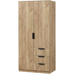 Armoire de chambre garde-robe moderne meuble de rangement intemporel 1 penderie 4 étagères 3 tiroirs mdf 176 x 80 x 52 cm effet chêne