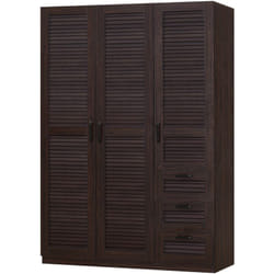 Armoire de chambre garde-robe moderne meuble de rangement intemporel 4 étagères 3 tiroirs mdf 176 x 120 x 52 cm effet noyer foncé