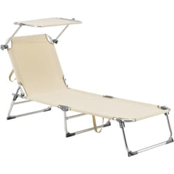 Helloshop26 - Transat bain de soleil avec pare-soleil aluminium polyester argenté mat beige