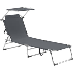 Transat bain de soleil avec pare-soleil aluminium polyester argenté mat gris foncé