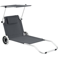 Helloshop26 - Transat bain de soleil à roulettes lazkano aluminium polyester argenté mat gris foncé