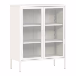 Buffet metallique avec portes vitrees acier verre trempe 102 x 80 x 40 cm blanc
