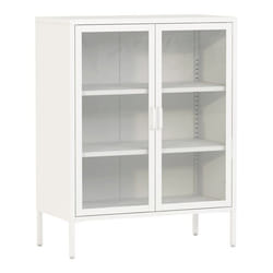 Buffet metallique avec portes vitrees acier verre trempe 102 x 80 x 40 cm blanc