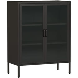 Buffet métallique avec portes vitrées acier verre trempé 102 x 80 x 40 cm noir