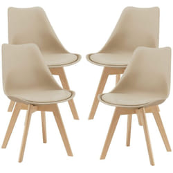 Lot de 4 chaises de salle à manger similicuir hêtre beige