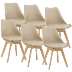 Helloshop26 - Lot de 6 chaises de salle à manger similicuir hêtre beige