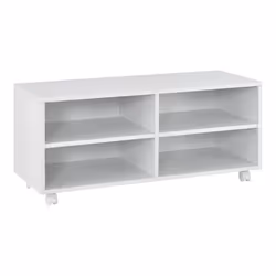 Meuble de rangement - Blanc - 90 x 35 x 41 cm - 4 étagères - Roulettes verrouillables - Contemporain