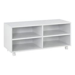 Meuble de rangement - Blanc - 90 x 35 x 41 cm - 4 étagères - Roulettes verrouillables - Contemporain