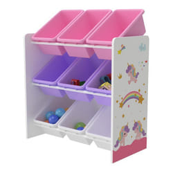 etagere de rangement muxía pour enfant avec 9 bacs ouverts blanc / violet / rose