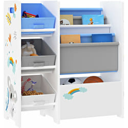 Tagère de rangement pour enfant avec 3 bacs ouverts blanc / gris / bleu
