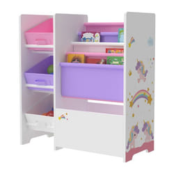 etagere de rangement pour enfant avec 3 bacs ouverts blanc / violet / rose