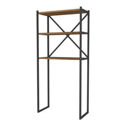 etagere de salle de bain a 2 compartiments de rangement 160 x 66 x 34 cm effet noyer