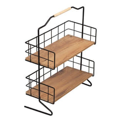 etagere avec 2 surfaces de stockage pour salle de bain noir effet bois