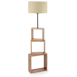 Helloshop26 - Lampadaire lampe lumière luminaire avec étagère hauteur 140 cm E27 effet bois / noir / crème