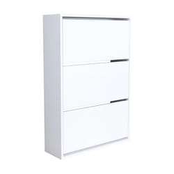 Meuble à chaussures - Blanc - 3 tiroirs inclinables - Rangement pour 18 paires - Dimensions 110x74x24 cm