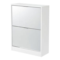 Meuble à chaussures - Non spécifié - 80 x 60 x 24 cm - 2 tiroirs inclinés - Miroirs intégrés - Blanc