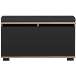 Banc à chaussures brande avec 2 portes à 4 niveaux 42 x 80 x 35 cm effet chêne / noir