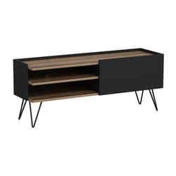 Meuble TV - Moderne - Noir - 50 x 124 x 37 cm - 1 porte - Effet bois - Design contemporain