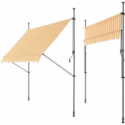 Store banne téléscopique acier polyester 200 x 120 x 200-300 cm jaune blanc