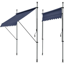 Store banne téléscopique acier polyester 300 x 120 x 200-300 cm bleu foncé