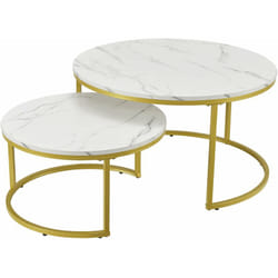 Helloshop26 - Set de 2 tables basses rondes gigognes effet marbre blanc doré
